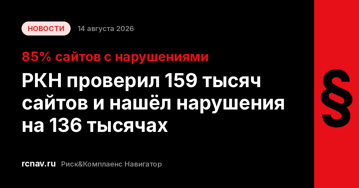 Диаграмма: 159 тысяч проверенных сайтов и 136 тысяч с нарушениями
