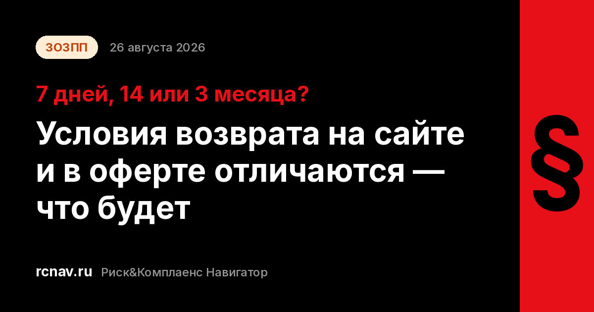 Три страницы сайта с разными сроками возврата товара